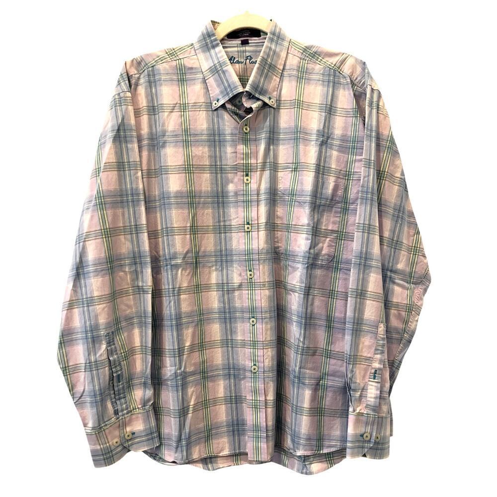 Alan Flusser Mens Long‎ Sleeve Button Down Plaid Shirt XL Preppy Colorful Pastel